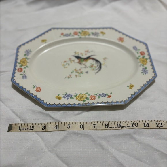 Vintage Floral Octagonal Platter with Bird Design - Picture 1 of 7